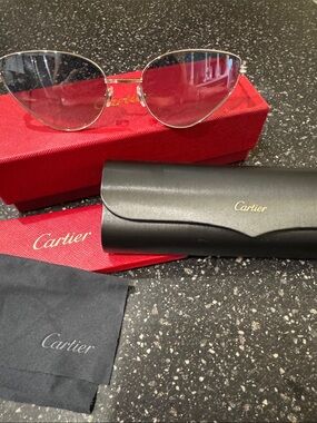 NEW Cartier Women's Silver Frame Sunglasses with blue/ grey Gradient Lenses